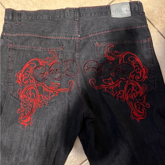 Men's Black Corduroy Pants with Red Embroidery - Picture 6 of 7